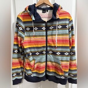 Striped Multicolor Aztec Western Tribal Native Cotton Blend Utility Jacket